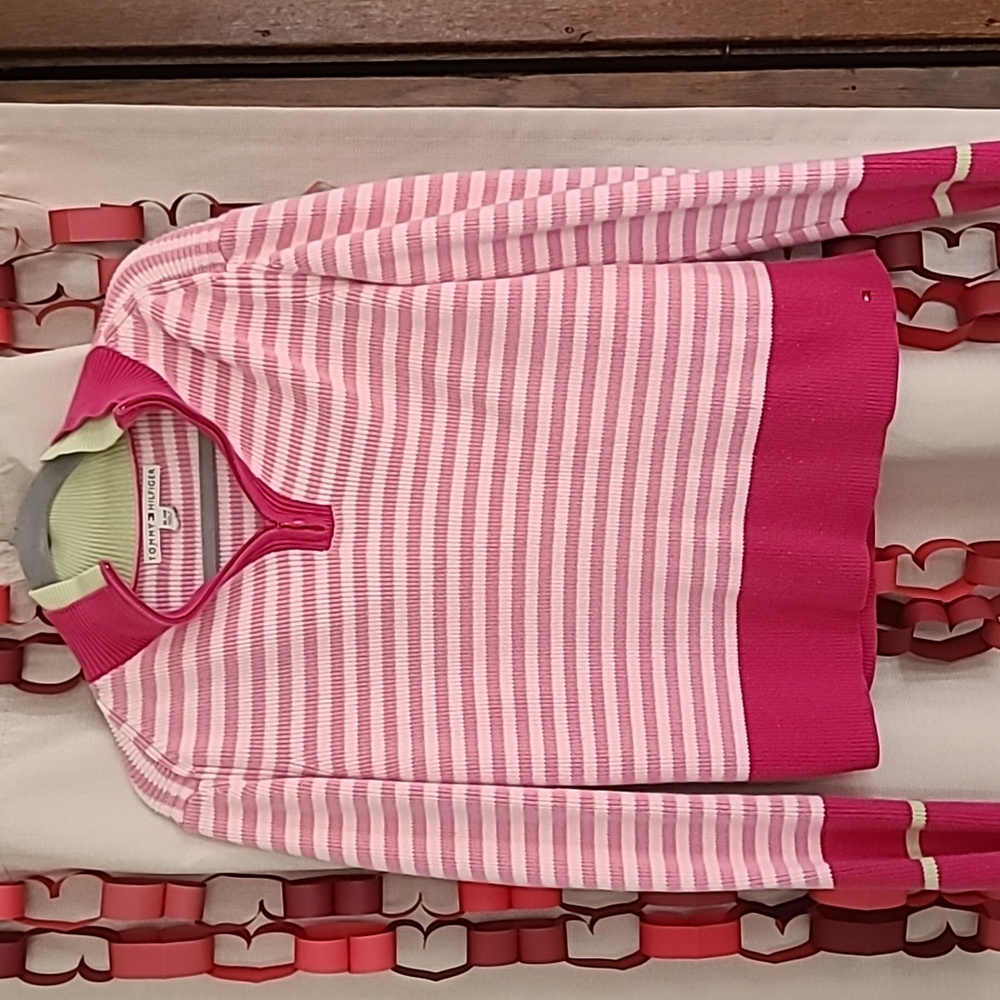 Tommy Hilfiger Pink Striped Quarter Zip Pullover Sweater - Sz XL